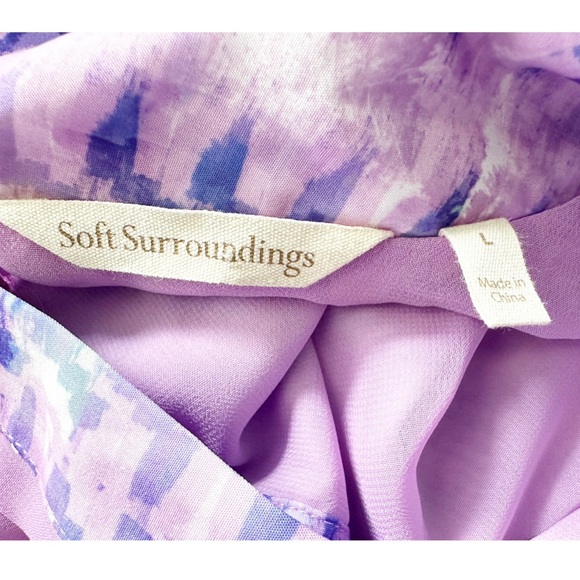 Soft Surroundings Adrie Orchid Multicolor Tie Neck Sleeveless Button Back Top L - Picture 6 of 7